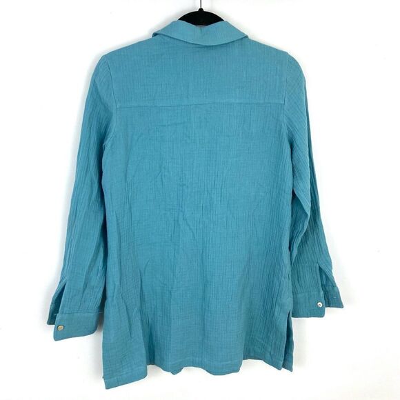 Soft Surroundings teal gauze long sleeve top XS - Picture 2 of 6